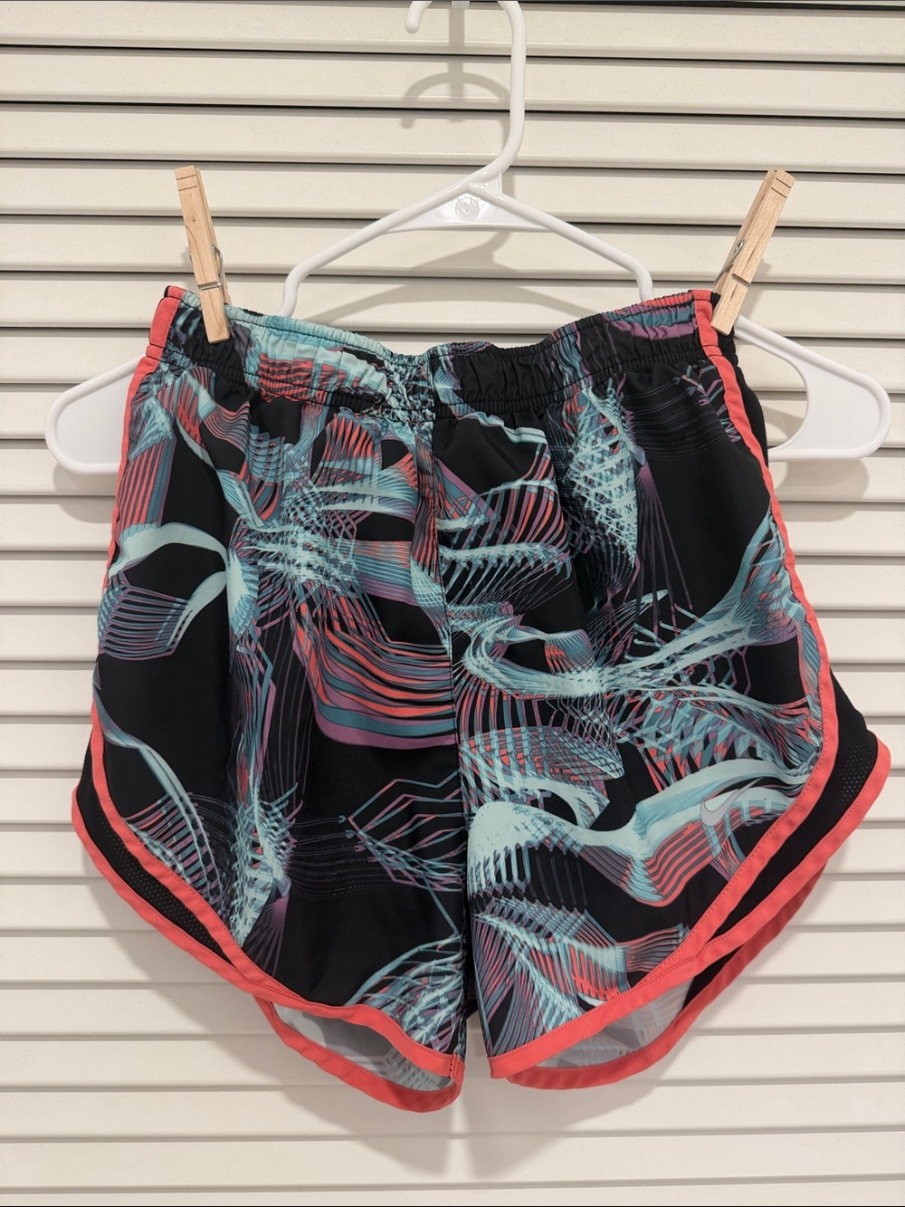 Nike Black Running Shorts with Aqua and Coral Abstract Print